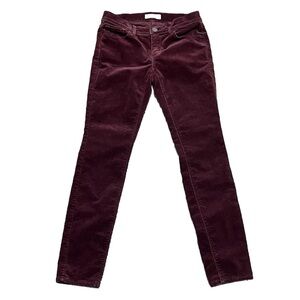 Loft Skinny Corduroy Pants High Waist Sz 25 Low Rise Syrah Wine Casual Preppy